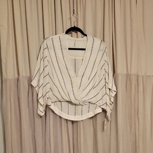 FP Movement by Free People Cream and Black Striped Blouse